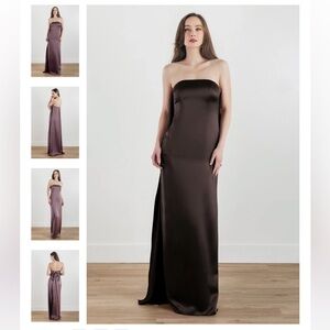 Watters Strapless Satin Gown in Deep Brown